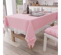 PETTI Artigiani Italiani - Tovaglia da Tavola Elegante di Cotone Rettangolare, per Tavolo Cucina, Soggiorno, con Balza in Pizzo Sangallo e Fiocchi, Tinta Unita, X6 Posti (140x180 cm) Rosa