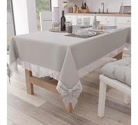 PETTI Artigiani Italiani - Tovaglia, Tovaglia da Tavola, Tovaglia Cucina Rettangolare con Pizzo Sangallo e Fiocchi, Tovaglia Copritavolo Tinta Unita in Cotone, X6 Posti (140x180 cm) Grigio Chiaro