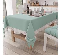 PETTI Artigiani Italiani - Tovaglia, Tovaglia da Tavola, Tovaglia Cucina Rettangolare con Pizzo Sangallo e Fiocchi, Tovaglia Copritavolo Tinta Unita in Cotone, X12 Posti (140x240 cm) Aqua