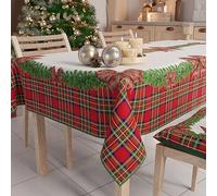 PETTI Artigiani Italiani - Tovaglia Natalizia Antimacchia Quadrata Copritavolo Natalizio Cucina Disegno Fiocco Tartan X4 Posti (140x140 cm) 100% Made in Italy