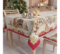 PETTI Artigiani Italiani - Tovaglia Natalizia Antimacchia Quadrata Copritavolo Natalizio Cucina Disegno Vintage Xmas X4 Posti (140x140 cm) 100% Made in Italy