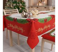 PETTI Artigiani Italiani - Tovaglia Natalizia Antimacchia Rettangolare Copritavolo Natalizio Cucina Disegno Fiocco Rosso X24 Posti (140x450 cm) 100% Made in Italy