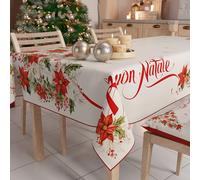 PETTI Artigiani Italiani - Tovaglia Natalizia Antimacchia Rettangolare Copritavolo Natalizio Cucina Disegno Buon Natale X14 Posti (140x300 cm) 100% Made in Italy