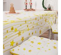 PETTI Artigiani Italiani - Tovaglia Natalizia Antimacchia Rettangolare Copritavolo Natalizio Cucina Disegno Gold Stars X6 Posti (140x180 cm) 100% Made in Italy