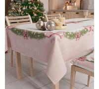 PETTI Artigiani Italiani - Tovaglia Natalizia Antimacchia Rettangolare Copritavolo Natalizio Cucina Disegno Fiocco Rosa Piume X12 Posti (140x240 cm) 100% Made in Italy