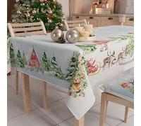 PETTI Artigiani Italiani - Tovaglia Natalizia Antimacchia Rettangolare Copritavolo Natalizio Cucina Disegno Snow X6 Posti (140x180 cm) 100% Made in Italy