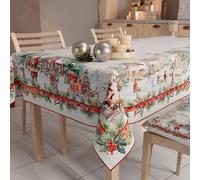 PETTI Artigiani Italiani - Tovaglia Natalizia Antimacchia Rettangolare Copritavolo Natalizio Cucina Disegno Santas Land X6 Posti (140x180 cm) 100% Made in Italy
