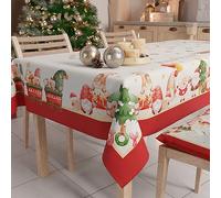 PETTI Artigiani Italiani - Tovaglia Natalizia Antimacchia Rettangolare Copritavolo Natalizio Cucina Disegno Gnomo X6 Posti (140x180 cm) 100% Made in Italy