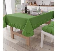 PETTI Artigiani Italiani - Tovaglia con Volant, Tovaglia da Tavola, Tovaglia Cucina Rettangolare con Balza, Tovaglia Copritavolo Tinta Unita in Cotone, X6 Posti (140x180 cm) Verde