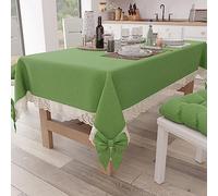 PETTI Artigiani Italiani - Tovaglia da Tavola Elegante di Cotone Rettangolare, per Tavolo Cucina, Soggiorno, con Balza in Pizzo Sangallo e Fiocchi, Tinta Unita, X12 Posti (140x240 cm) Verde