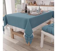 PETTI Artigiani Italiani - Tovaglia da Tavola Elegante di Cotone Rettangolare, per Tavolo Cucina, Soggiorno, con Balza in Pizzo Sangallo e Fiocchi, Tinta Unita, X6 Posti (140x180 cm) Avion