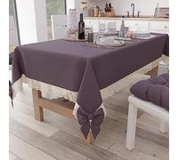 PETTI Artigiani Italiani - Tovaglia, Tovaglia da Tavola, Tovaglia Cucina Rettangolare con Pizzo Sangallo e Fiocchi, Tovaglia Copritavolo Tinta Unita in Cotone, X6 Posti (140x180 cm) Malva