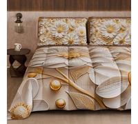 PETTI Artigiani Italiani - Trapunta Invernale, Piumone Invernale, Trapunta Matrimoniale Double Face Tinta Unita e Stampa Digitale Floreale 05 13, 100% Microfibra, Made in Italy