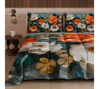 PETTI Artigiani Italiani - Trapunta Invernale, Piumone Invernale, Trapunta Matrimoniale Double Face Tinta Unita e Stampa Digitale Floreale 05 18, 100% Microfibra, Made in Italy