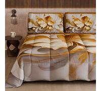 PETTI Artigiani Italiani - Trapunta Invernale, Piumone Invernale, Trapunta Matrimoniale Double Face Tinta Unita e Stampa Digitale Floreale 06 20, 100% Microfibra, Made in Italy