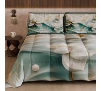 PETTI Artigiani Italiani - Trapunta Invernale, Piumone Invernale, Trapunta Matrimoniale Double Face Tinta Unita e Stampa Digitale Floreale 06 14, 100% Microfibra, Made in Italy