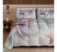 PETTI Artigiani Italiani - Trapunta Invernale, Piumone Invernale, Trapunta Matrimoniale Double Face Tinta Unita e Stampa Digitale Floreale 04 159, 100% Microfibra, Made in Italy