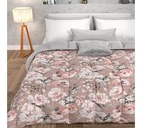 PETTI Artigiani Italiani - Trapunta Invernale, Piumone Invernale, Trapunta Matrimoniale Double Face Tinta Unita e Stampa Digitale Floreale 17 03, 100% Microfibra, Made in Italy