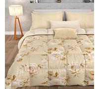 PETTI Artigiani Italiani - Trapunta, Piumone Invernale, Trapunta Invernale, Trapunta Matrimoniale Double Face Tinta Unita e Stampa Digitale Floreale Beige, 100% Microfibra Anallergica, Made in Italy