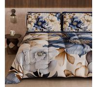 PETTI Artigiani Italiani - Trapunta Invernale, Piumone Invernale, Trapunta Matrimoniale Double Face Tinta Unita e Stampa Digitale Floreale 04 300, 100% Microfibra, Made in Italy