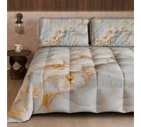 PETTI Artigiani Italiani - Trapunta Invernale, Piumone Invernale, Trapunta Matrimoniale Double Face Tinta Unita e Stampa Digitale Floreale 06 1, 100% Microfibra, Made in Italy