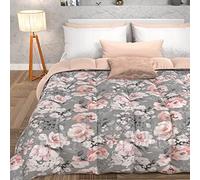 PETTI Artigiani Italiani - Trapunta Invernale, Piumone Invernale, Trapunta Matrimoniale Double Face Tinta Unita e Stampa Digitale Floreale 17 02, 100% Microfibra, Made in Italy