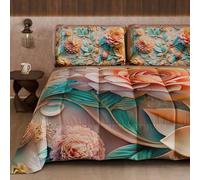 PETTI Artigiani Italiani - Trapunta Invernale, Piumone Invernale, Trapunta Matrimoniale Double Face Tinta Unita e Stampa Digitale Floreale 05 11, 100% Microfibra, Made in Italy