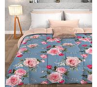 PETTI Artigiani Italiani - Trapunta, Piumone Invernale, Trapunta Invernale, Trapunta Singola Double Face Tinta Unita e Stampa Digitale Floreale 20 Celeste, 100% Microfibra Anallergica, Made in Italy