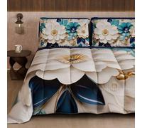 PETTI Artigiani Italiani -Trapunta Invernale, Piumone Invernale, Trapunta Una Piazza e Mezza Double Face Tinta Unita e Stampa Digitale Floreale 05 19, 100% Microfibra, Made in Italy