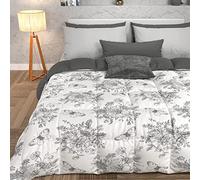 PETTI Artigiani Italiani -Trapunta Invernale, Piumone Invernale, Trapunta Una Piazza e Mezza Double Face Tinta Unita e Stampa Digitale Botanic Grigio, 100% Microfibra, Made in Italy