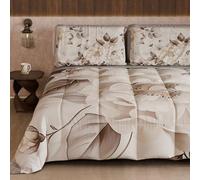 PETTI Artigiani Italiani -Trapunta Invernale, Piumone Invernale, Trapunta Una Piazza e Mezza Double Face Tinta Unita e Stampa Digitale Floreale 04 133, 100% Microfibra, Made in Italy