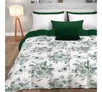 PETTI Artigiani Italiani - Trapunta Invernale, Piumone Invernale, Trapunta Una Piazza e Mezza Double Face Tinta Unita e Stampa Digitale Botanic Verde, 100% Microfibra, Made in Italy