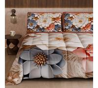 PETTI Artigiani Italiani -Trapunta Invernale, Piumone Invernale, Trapunta Una Piazza e Mezza Double Face Tinta Unita e Stampa Digitale Floreale 05 1, 100% Microfibra, Made in Italy