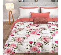 PETTI Artigiani Italiani -Trapunta Invernale, Piumone Invernale, Trapunta Una Piazza e Mezza Double Face Tinta Unita e Stampa Digitale Floreale Bianco, 100% Microfibra, Made in Italy