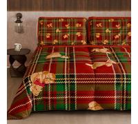 PETTI Artigiani Italiani - Trapunta Matrimoniale Invernale di Natale, Piumone Matrimoniale Natalizio, Trapunta Double Face Tinta Unita e Stampa Digitale Orsetto Tartan, Made in Italy