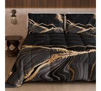 PETTI Artigiani Italiani - Trapunta Matrimoniale Invernale, Piumone Matrimoniale, Trapunta Double Face Tinta Unita e Stampa Digitale Marble Nero, Made in Italy
