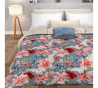 PETTI Artigiani Italiani - Trapunta, Piumone Invernale, Trapunta Invernale, Trapunta Singola Double Face Tinta Unita e Stampa Digitale Floreale 19 Celeste, 100% Microfibra Anallergica, Made in Italy