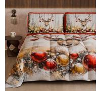 PETTI Artigiani Italiani - Trapunta Singola Invernale di Natale, Piumone Singolo Natalizio, Trapunta Natalizia Double Face Tinta Unita e Stampa Digitale Renna, Made in Italy