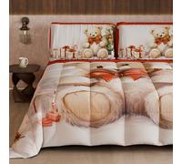 PETTI Artigiani Italiani - Trapunta Singola Invernale di Natale, Piumone Singolo Natalizio, Trapunta Natalizia Double Face Tinta Unita e Stampa Digitale Orsetto 1, Made in Italy