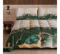 PETTI Artigiani Italiani - Trapunta Singola Invernale, Piumone Singolo, Trapunta Double Face Tinta Unita e Stampa Digitale Marble Smeraldo, Made in Italy