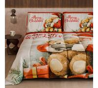 PETTI Artigiani Italiani - Trapunta Una Piazza e Mezza Invernale di Natale, Piumone Una Piazza e Mezza Natalizio, Trapunta Double Face Tinta Unita e Stampa Digitale Xmas 12, Made in Italy