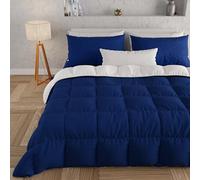 PETTI Artigiani Italiani - Trapunta Una Piazza e Mezza Invernale, Piumone Una Piazza e Mezza, Tinta Unita Double Face Blu Notte Bianco 100% Made in Italy