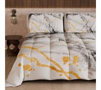 PETTI Artigiani Italiani - Trapunta Una Piazza e Mezza Invernale, Piumone Una Piazza e Mezza, Trapunta Double Face Tinta Unita e Stampa Digitale Marble Grigio Chiaro, Made in Italy