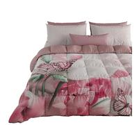 PETTI Artigiani Italiani - Trapunta Una Piazza e Mezza Invernale, Piumone Una Piazza e Mezza, Trapunta Double Face Tinta Unita e Stampa Digitale Roses Butterfly, Made in Italy