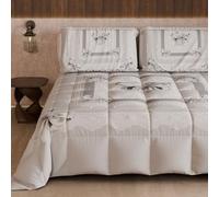 PETTI Artigiani Italiani - Trapunta Una Piazza e Mezza Invernale, Piumone Una Piazza e Mezza, Trapunta Double Face Tinta Unita e Stampa Digitale Fiocco Grigio, Made in Italy