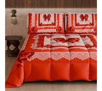 PETTI Artigiani Italiani - Trapunta Una Piazza e Mezza Invernale, Piumone Una Piazza e Mezza, Trapunta Double Face Tinta Unita e Stampa Digitale Fiocco Rosso, Made in Italy