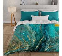 PETTI Artigiani Italiani - Trapunta Una Piazza e Mezza Invernale, Piumone Una Piazza e Mezza, Trapunta Double Face Tinta Unita e Stampa Digitale Marble Verde, Made in Italy