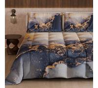PETTI Artigiani Italiani - Trapunta Una Piazza e Mezza Invernale, Piumone Una Piazza e Mezza, Trapunta Double Face Tinta Unita e Stampa Digitale Marble Blu Notte, Made in Italy