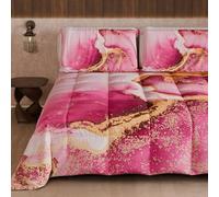 PETTI Artigiani Italiani - Trapunta Una Piazza e Mezza Invernale, Piumone Una Piazza e Mezza, Trapunta Double Face Tinta Unita e Stampa Digitale Marble Rosa, Made in Italy