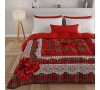 PETTI Artigiani Italiani - Trapunta Una Piazza e Mezza Invernale, Piumone Una Piazza e Mezza, Trapunta Double Face Tinta Unita e Stampa Digitale Fiocco Tartan, Made in Italy